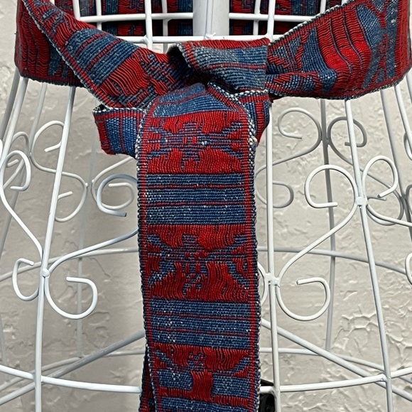 Vintage Red and Denim Blue Women's Tapestry Tie Belt - Picture 1 of 5